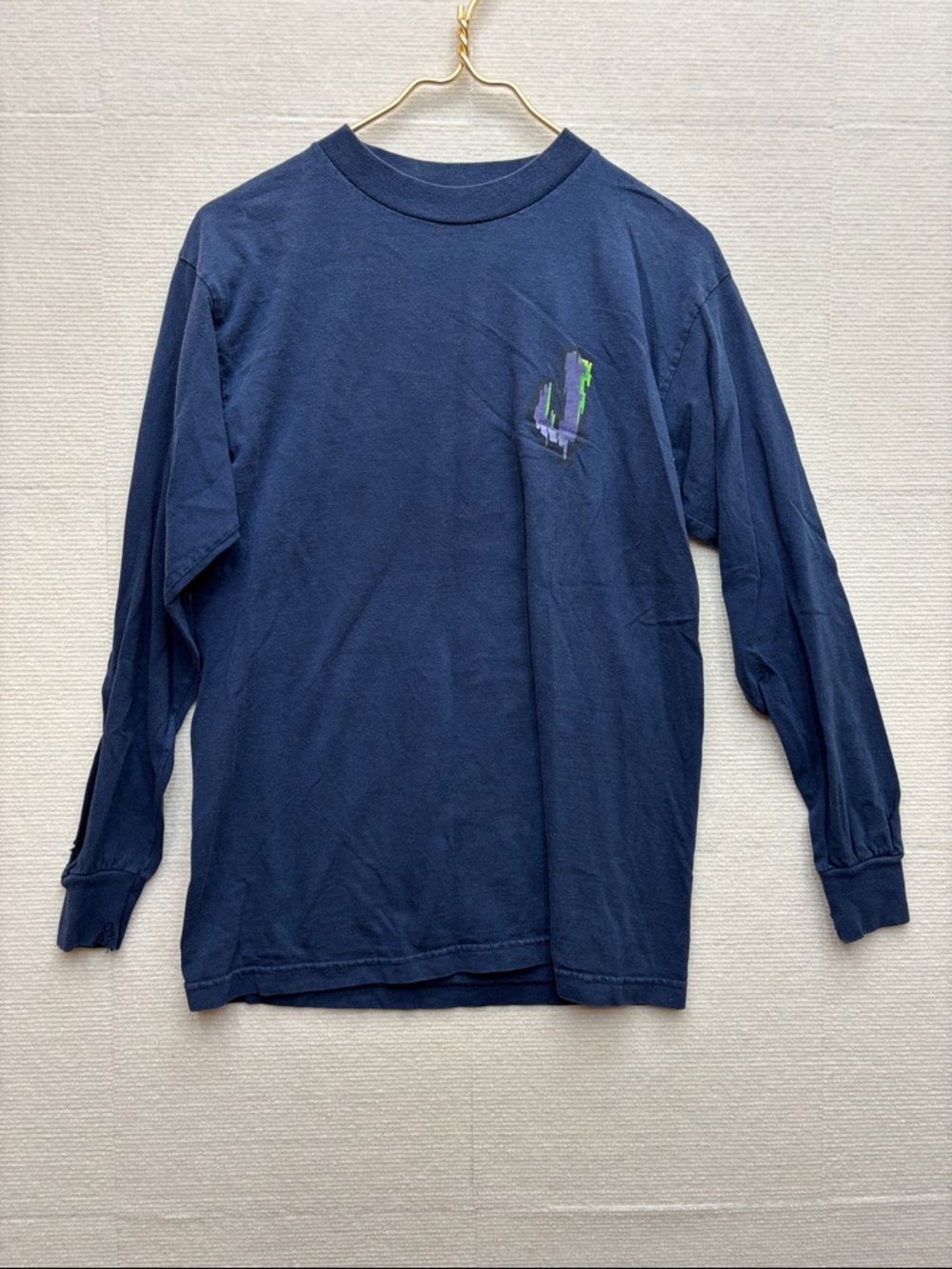 Jnco | vintage Navy Long-Sleeve Kids Tee with Subtle Chest Logo XL